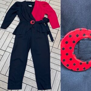 DO Fashions cruella style color block black red long sleeve romper jumpsuit